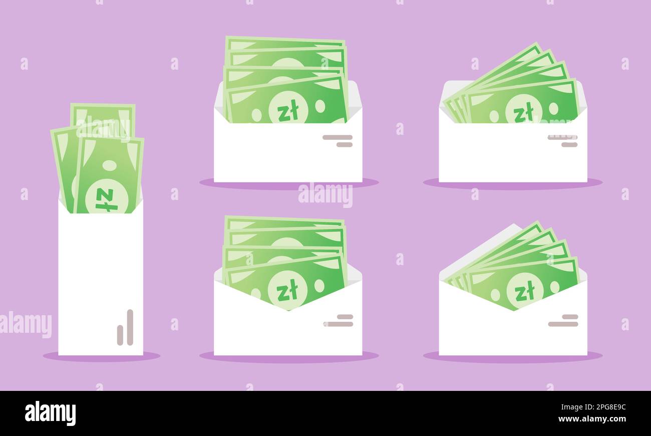 Argent zloty polonais dans l'enveloppe Illustration de Vecteur
