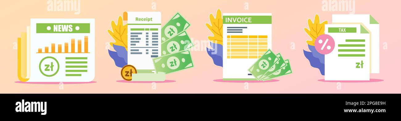 Illustration du reçu et des documents Zloty polonais Illustration de Vecteur