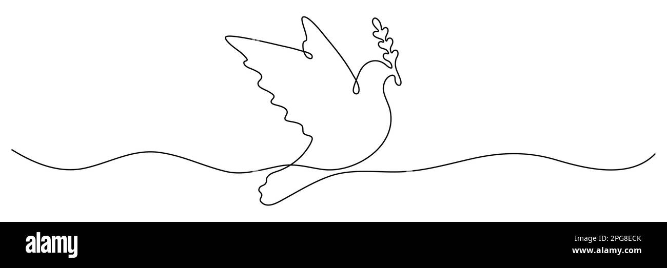 Colombe volante avec branche d'olive continue une ligne tracée. Symbole oiseau de liberté. Illustration vectorielle isolée sur blanc. Illustration de Vecteur