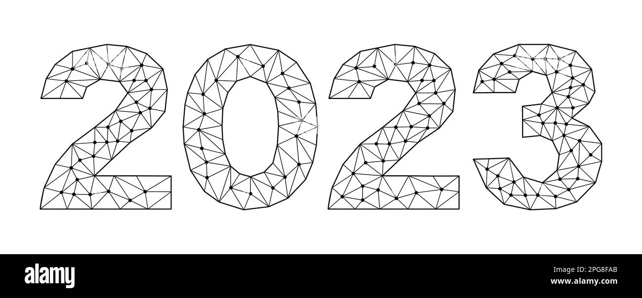Bannière bonne année 2023. Carte de vœux avec éléments polygonaux faibles. Illustration vectorielle à faible teneur en poly sur fond blanc. Illustration de Vecteur