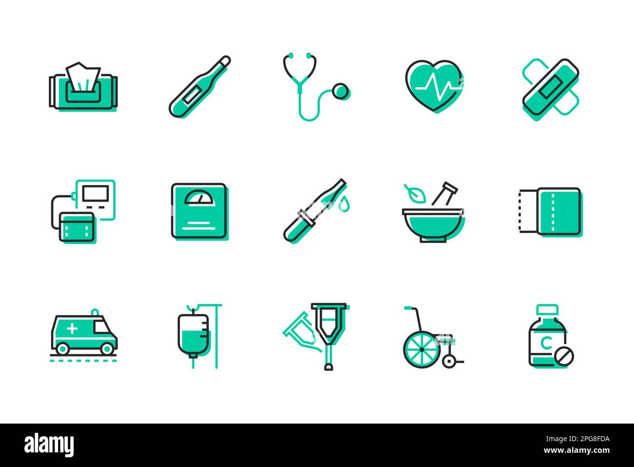 Maladies et soins de santé - ensemble d'icônes de style de conception de ligne Illustration de Vecteur