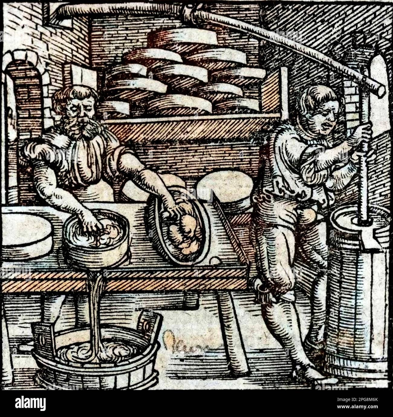 Fabricant de beurre et de fromage - gravure du 17eme siecle Banque D'Images