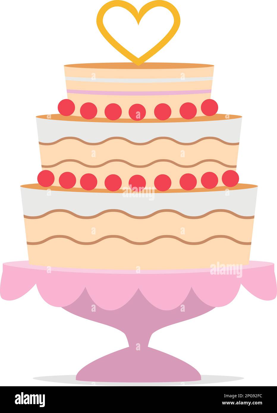 Gâteau de mariage avec un coeur sur le dessus et un plateau rose Illustration du vecteur de concept d'icône de mariage Illustration de Vecteur