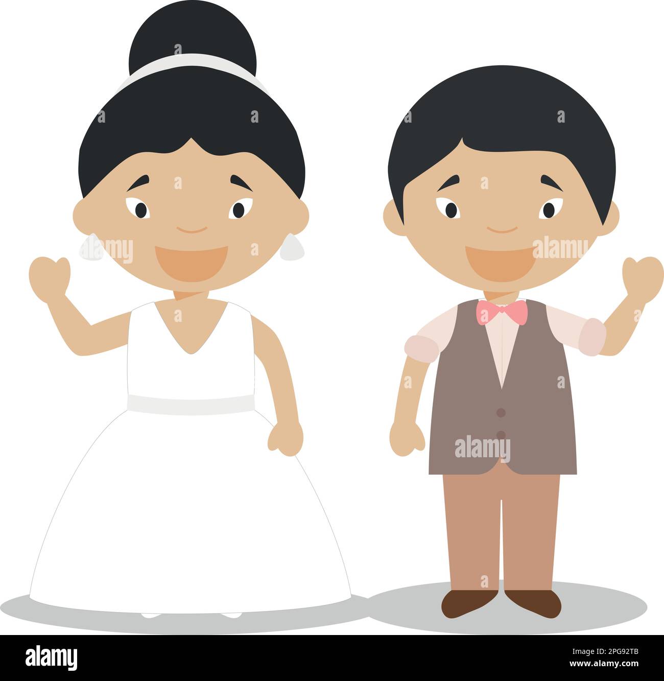 Couple oriental de jeunes mariés en dessin animé Vector Illustration de Vecteur