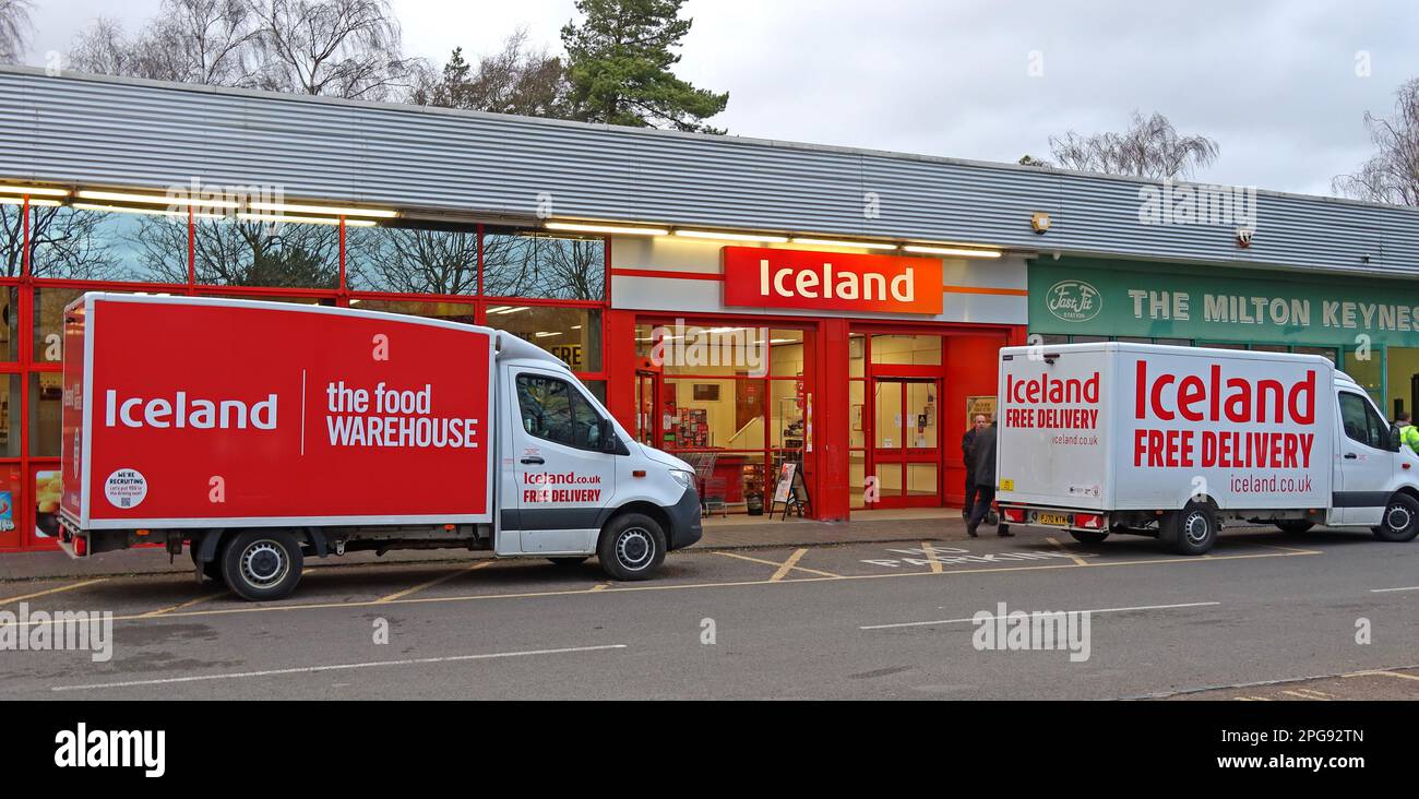 Iceland Supermarket Home Delivery - Free Delivery store, Units 5, 7 Dukes Dr, Bletchley, Milton Keynes, Buckinghamshire, Angleterre, Royaume-Uni, MK2 2QG Banque D'Images