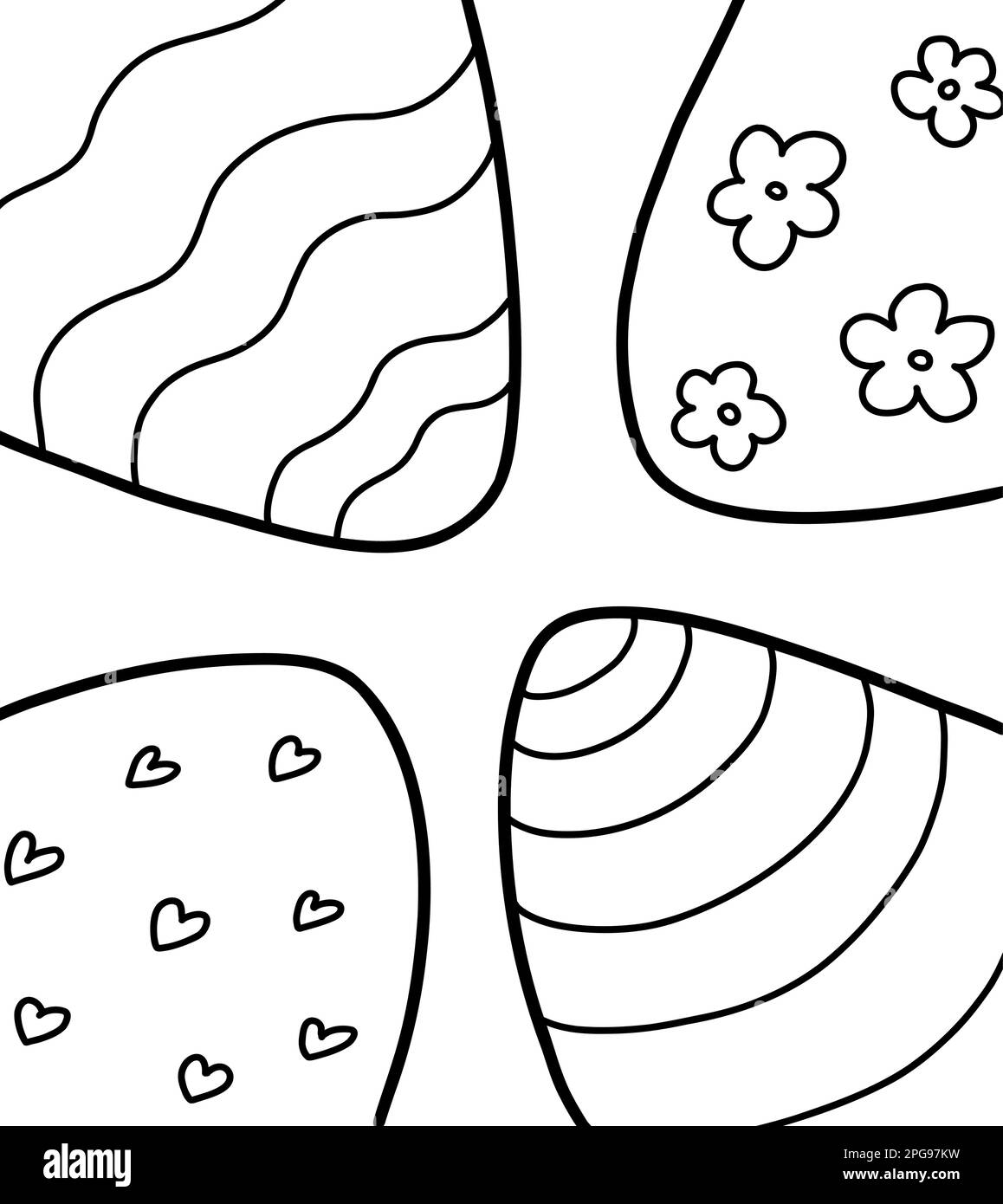 Page de coloriage des œufs de Pâques pour les enfants. Oeufs de linéarte vecteur avec ornement. Parfait pour le motif de pâques, les autocollants et la bannière. Illustration de pâques dessinée à la main. Dessin des vacances de printemps. Noir et blanc. Illustration de Vecteur