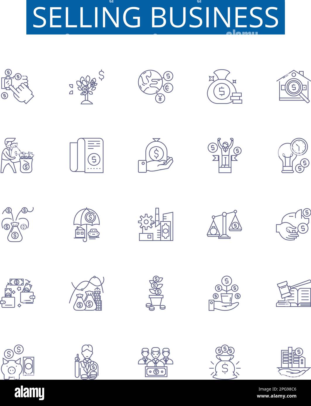 Mise en place des affiches d'icônes de secteur commercial de vente. Collection de conception de distributeurs automatiques, de merchandising, de négociation, de courtage, de marketing, Promotion, vente aux enchères, vente au détail Illustration de Vecteur