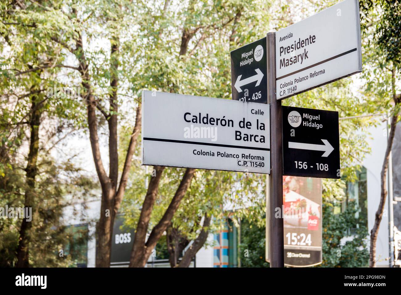 Mexico, Polanco, Avenida Presidente Masaryk, rue nom signes information directions Banque D'Images