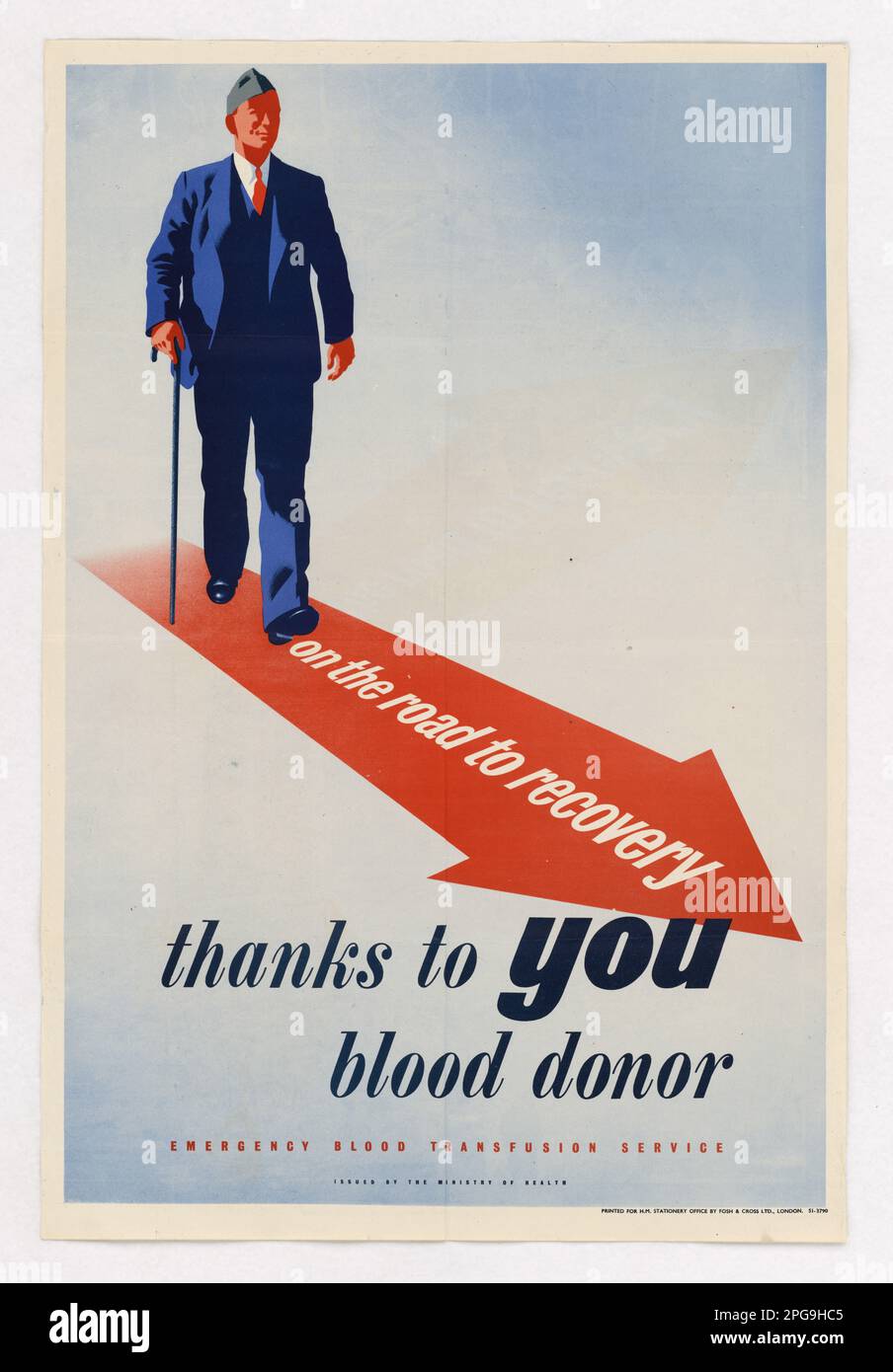 Sur la route de la récupération - grâce à vous donneur de sang. Pays: Angleterre imprimé par: Fosh & Cross, Ltd Contributeur : Bureau de la papeterie de sa Majesté; Ministère de la Santé; Service de transfusion sanguine d'urgence. 1942 - 1945. Bureau de gestion des urgences. Office of War information. Direction des opérations intérieures. Bureau des services spéciaux. 3/9/1943-9/15/1945. Affiches étrangères de la Seconde Guerre mondiale Banque D'Images