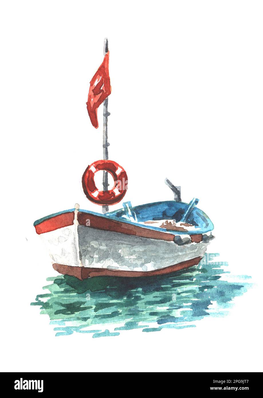 Bateau à ramer. Illustration aquarelle dessinée à la main isolée sur fond blanc Banque D'Images