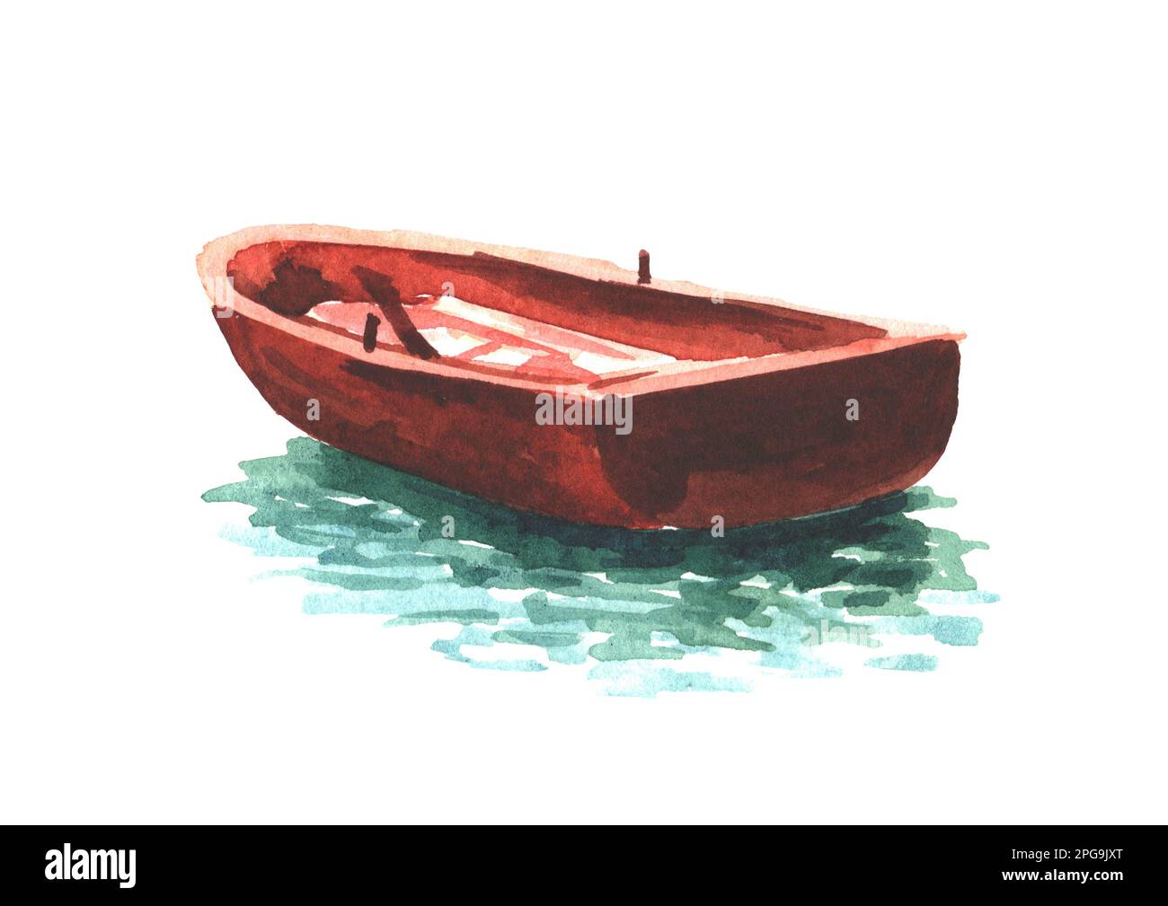Bateau à ramer. Illustration aquarelle dessinée à la main, isolée sur fond blanc Banque D'Images