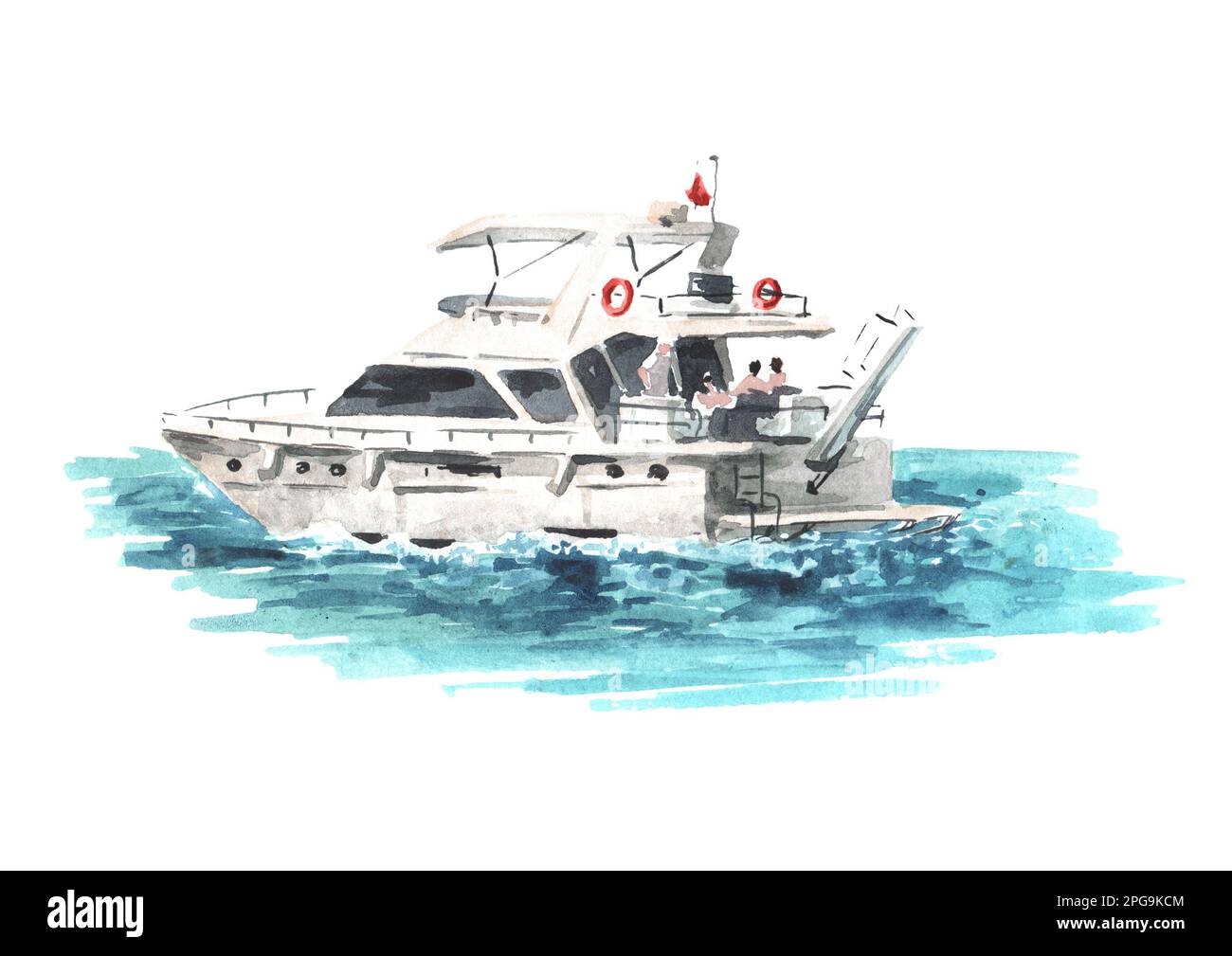 Bateau de mer, yacht. Illustration aquarelle dessinée à la main, isolée sur fond blanc Banque D'Images