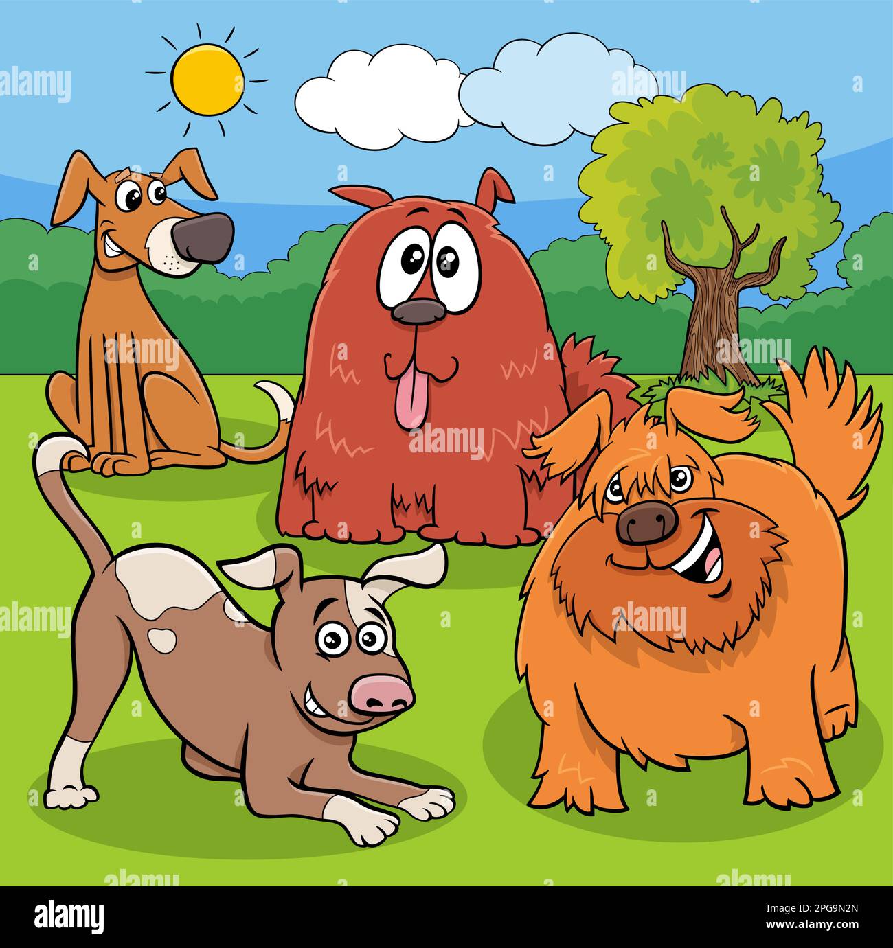 Illustration de chiens joueurs personnages animaux dans un parc Illustration de Vecteur