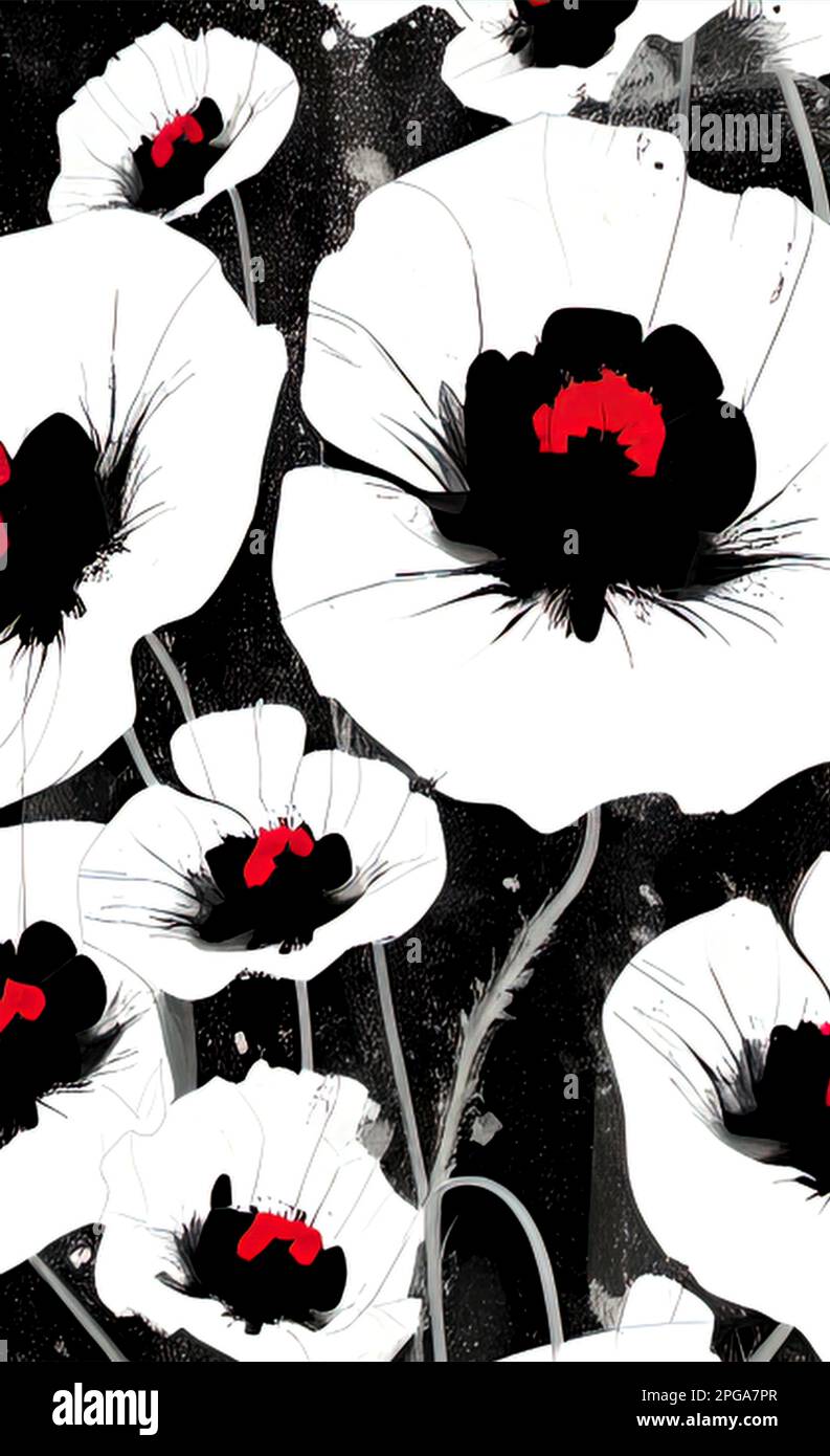Dessin Noir Et Rouge De Fleurs De Pavot Sur Fond Blanc Encre Dessin dessin-noir-et-rouge-de-fleurs-de-pavot-sur-fond-blanc-encre-dessin