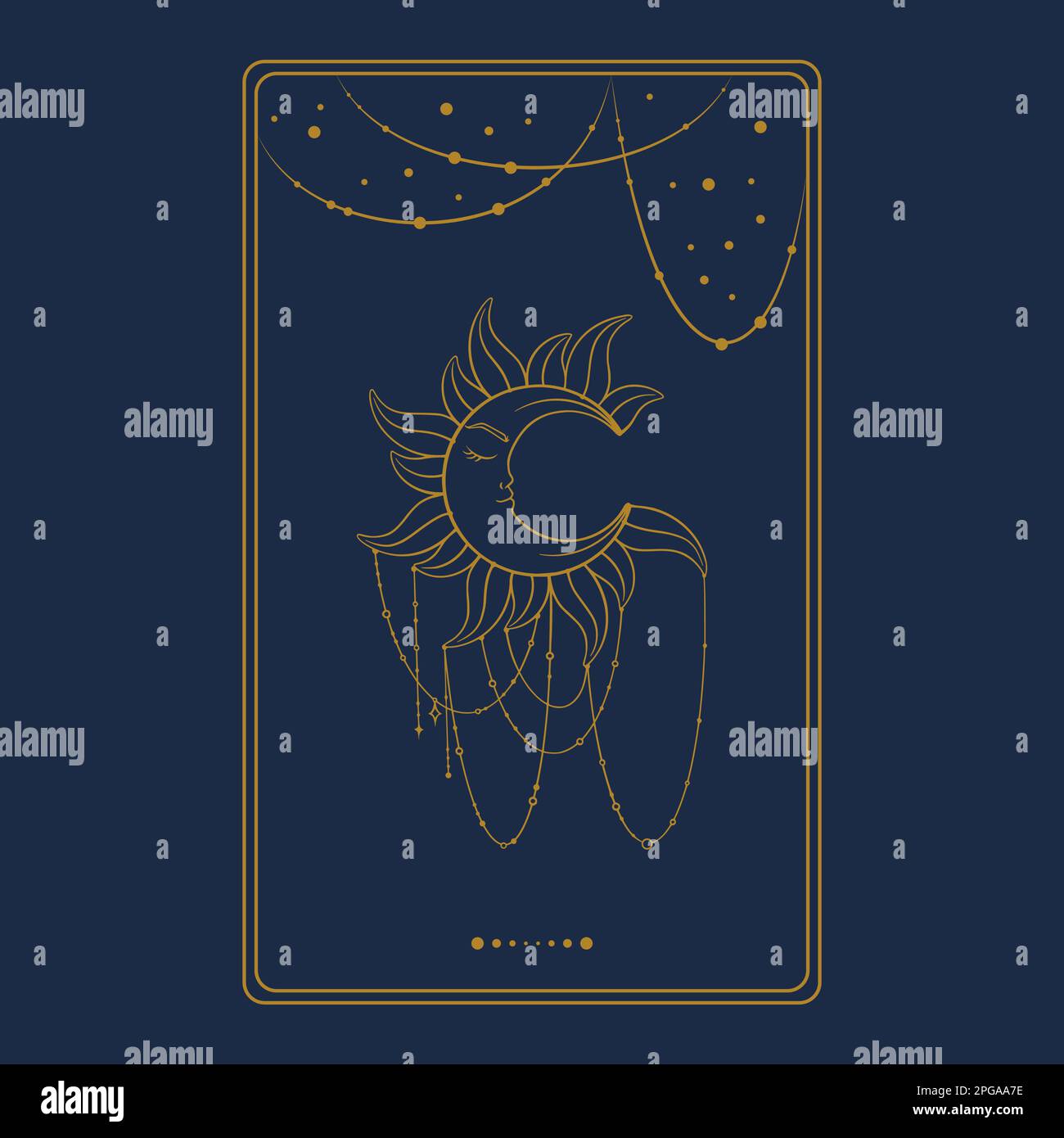 Carte d'or esthétique Tarot avec croissant de lune. Motif Tarot occulte pour couvercles de cartes oracle. Illustration vectorielle isolée sur fond bleu Illustration de Vecteur
