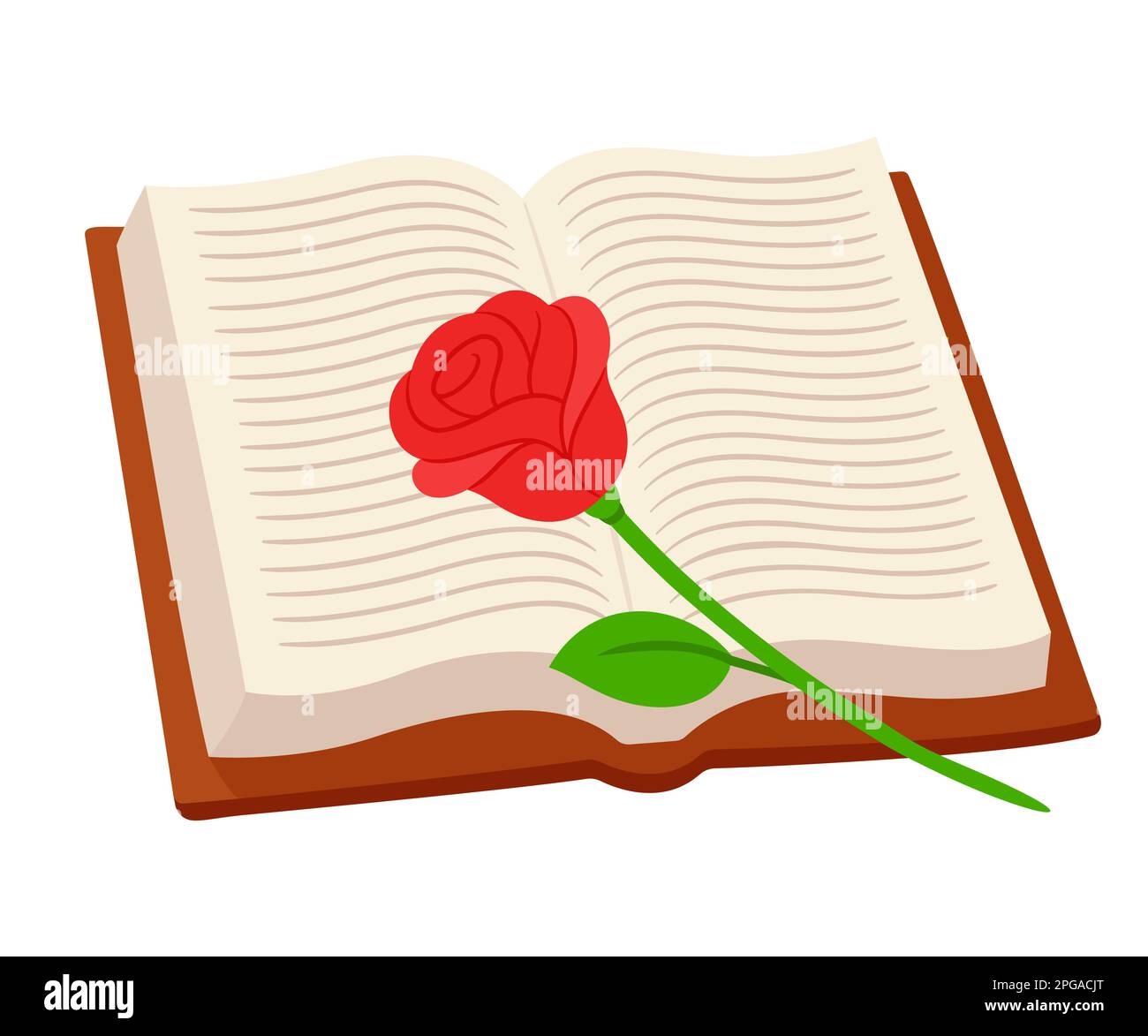 Rose rouge sur livre ouvert, dessin de dessin animé simple. Illustration de clip art vectoriel. Illustration de Vecteur