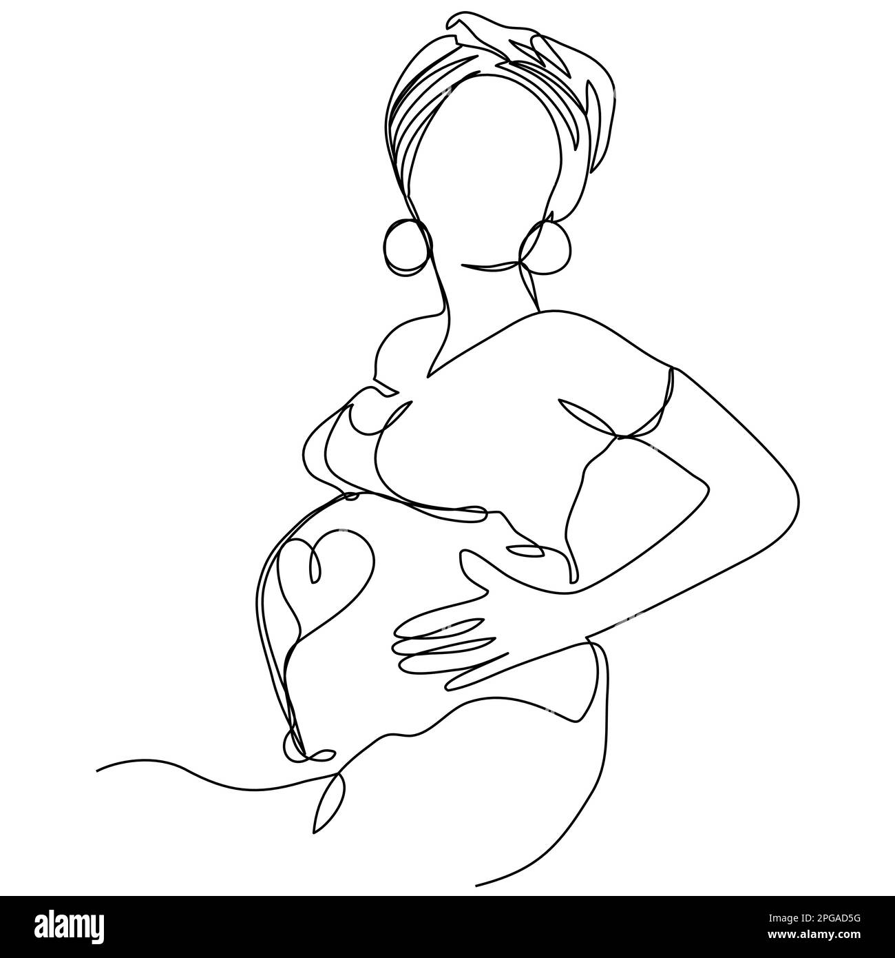 Une fille enceinte tient son ventre sur une ligne sur un fond blanc. Le concept de l'amour pour l'enfant à naître. Illustration vectorielle de stock avec s modifiables Illustration de Vecteur