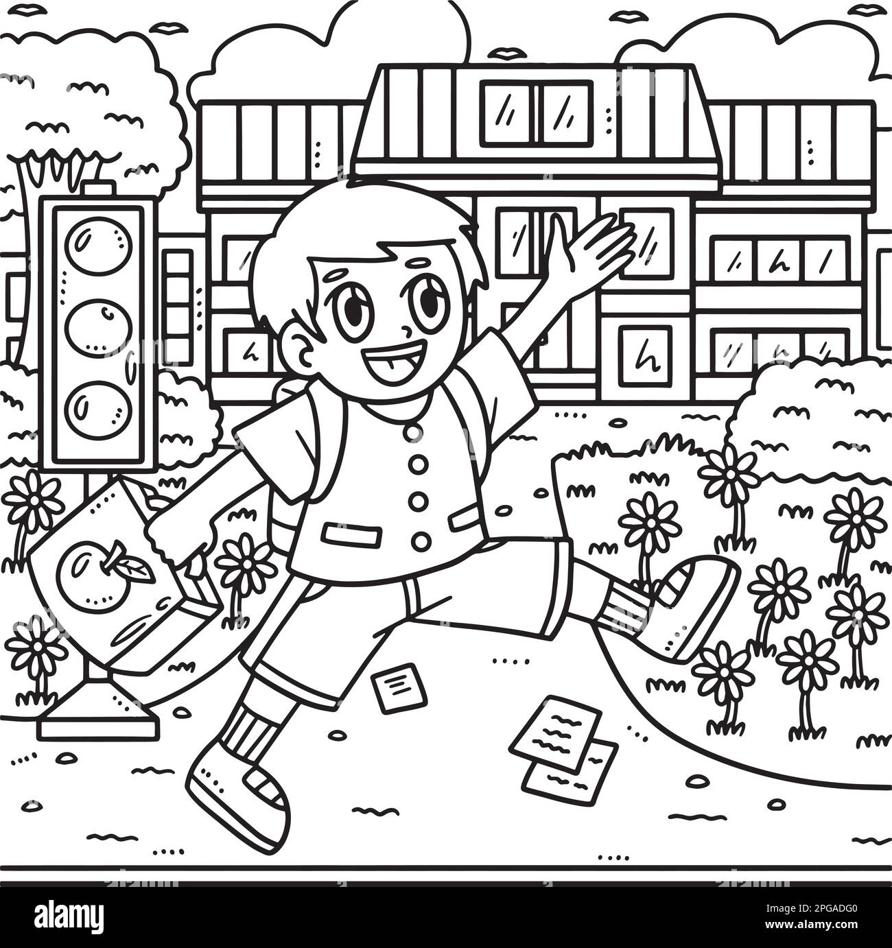 Retour à l'école élève aller à l'école coloriage Illustration de Vecteur