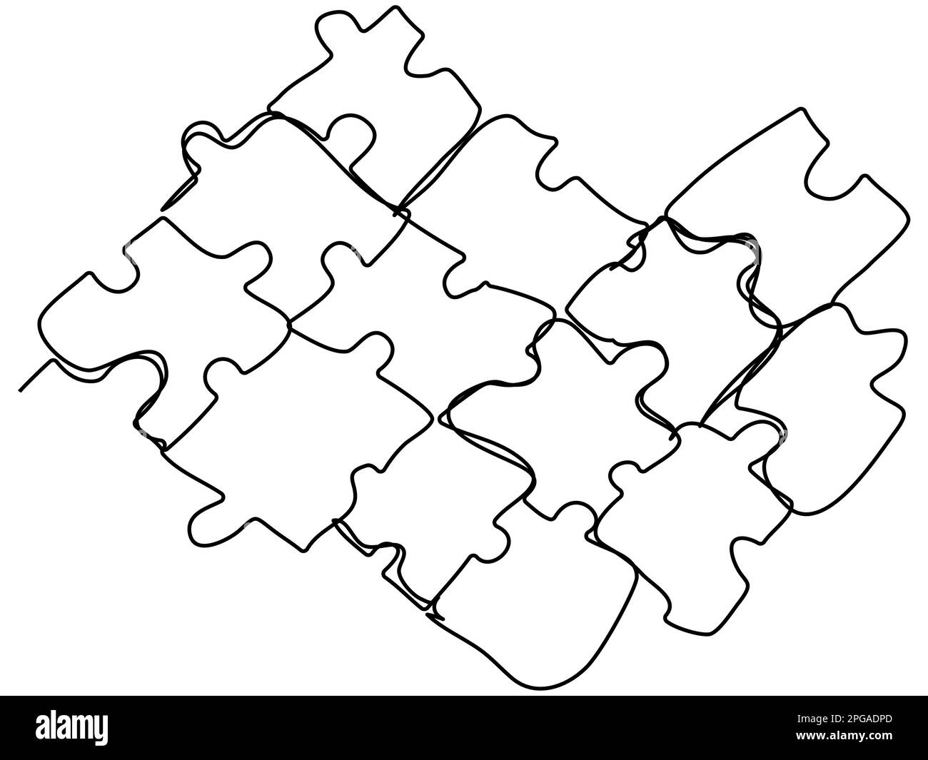 Doodle puzzles en une ligne sur un fond blanc. Illustration de Vecteur