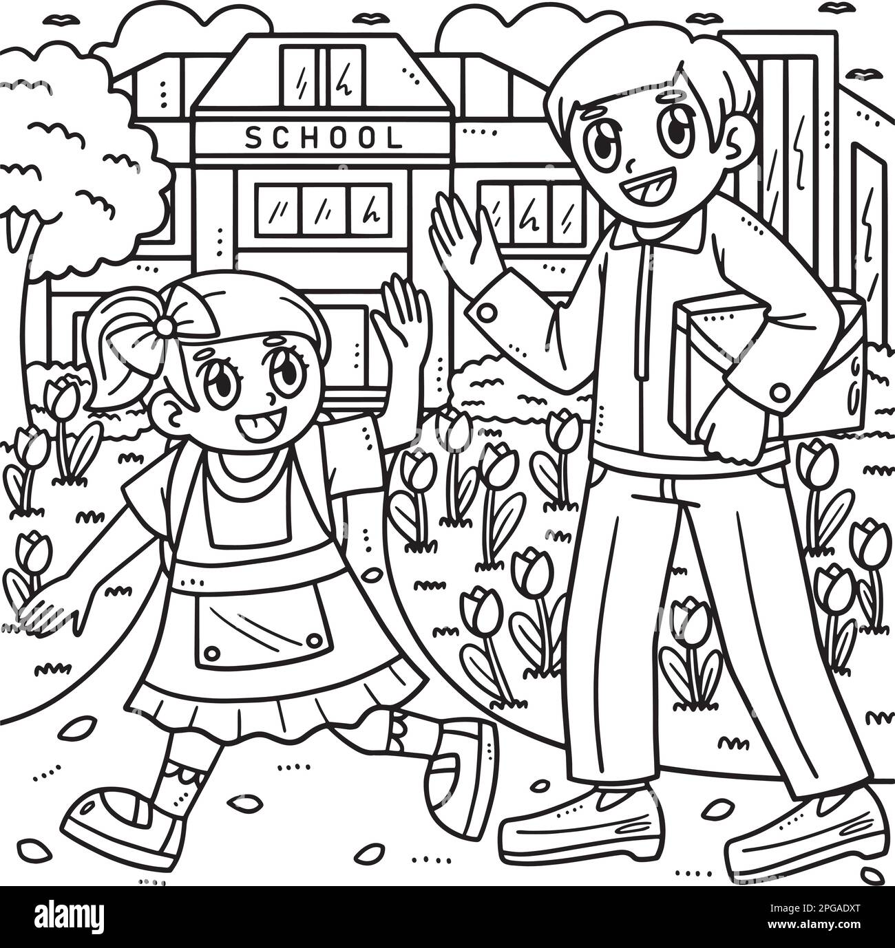Retour à la page de coloriage étudiant et parent de l'école Illustration de Vecteur