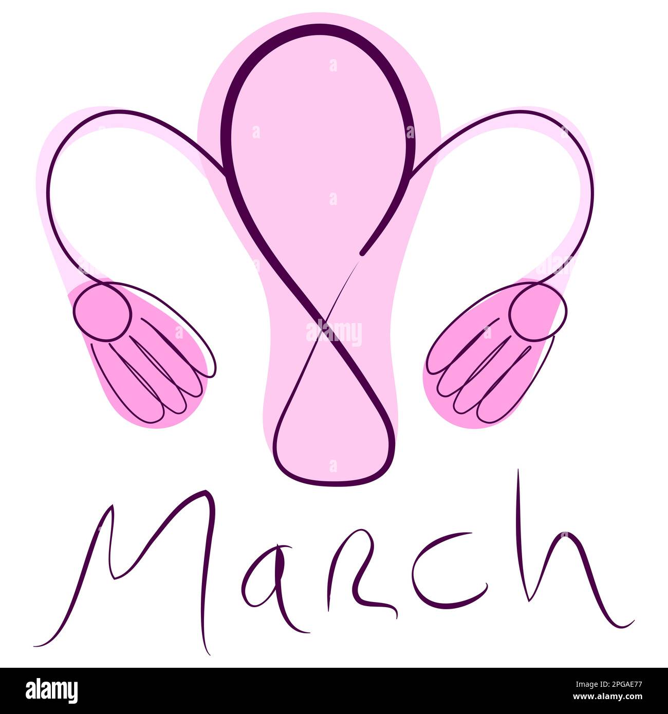 Mars 8 dans le concept de l'utérus féminin sur une ligne avec une silhouette rose. Illustration de Vecteur