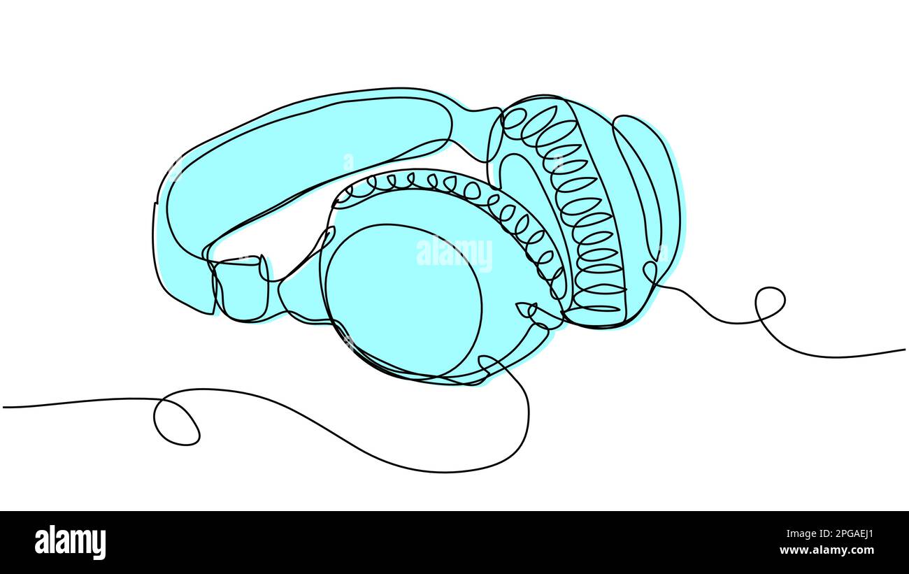 Gros casque bleu sur une ligne sur un fond blanc. Illustration de Vecteur