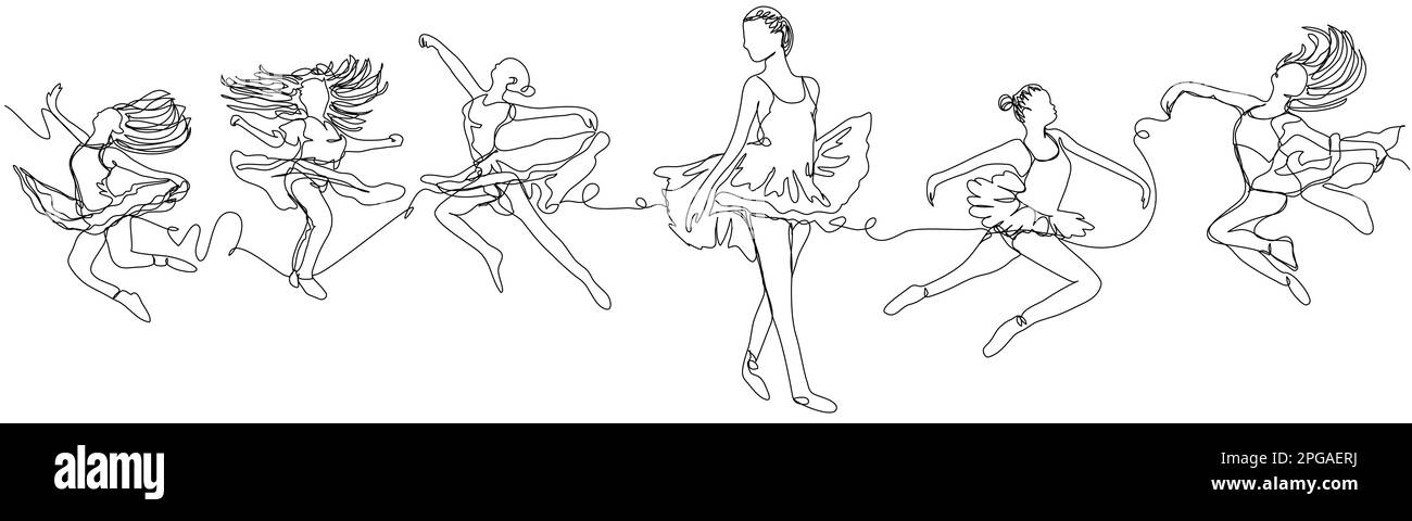 La ballerine danse en une seule ligne. Filles dans des robes de ballet dans différents mouvements. Le concept de danse artistique libre. Illustration vectorielle de stock avec e Illustration de Vecteur