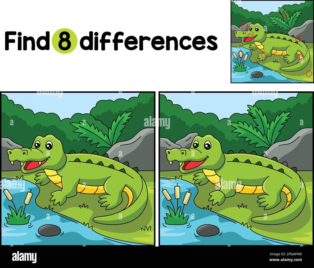Crocodile animaux trouver les différences Illustration de Vecteur