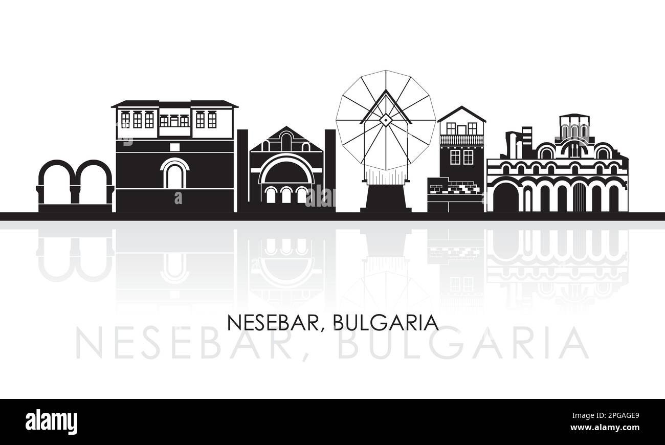 Silhouette vue panoramique de la ville de Nessebar, Bulgarie - illustration vectorielle Illustration de Vecteur