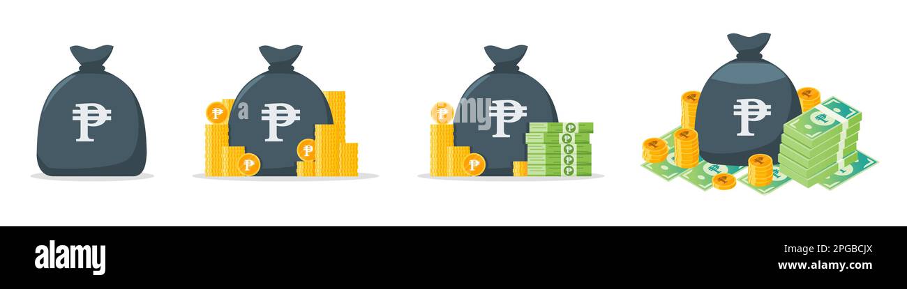Jeu d'icônes de sac d'argent de peso philippin Illustration de Vecteur