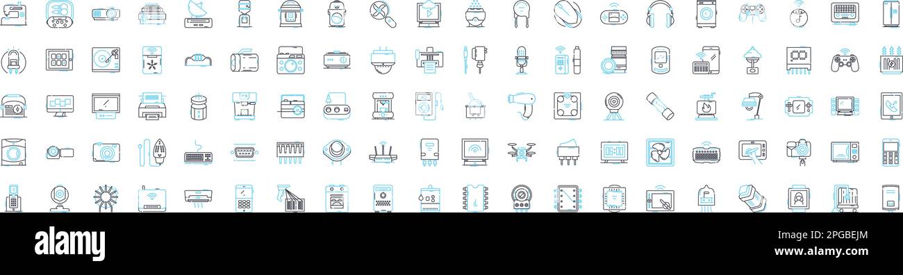 Jeu d'icônes de lignes vectorielles de dispositifs électroniques. Électronique, appareils, numérique, composants, ordinateurs, Les symboles de concept sont illustrés par les tablettes et les téléphones Illustration de Vecteur