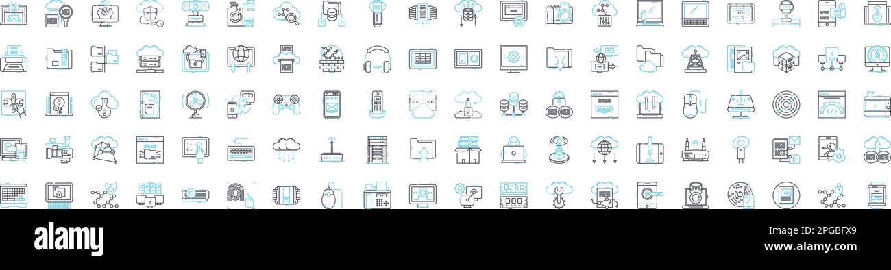 Jeu d'icônes de ligne vectorielle de mise en réseau technologique. Réseau, technologie, LAN, WAN, TCP, L'illustration IP, Wi-Fi présente des symboles et des signes de concept Illustration de Vecteur