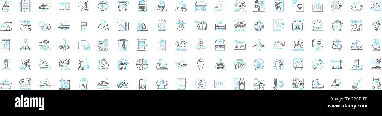 Ensemble d'icônes de lignes vectorielles Business Tours. Affaires, visites, affaires, sortie, voyages d'affaires, excursion, visite illustration schéma symboles concept et Illustration de Vecteur