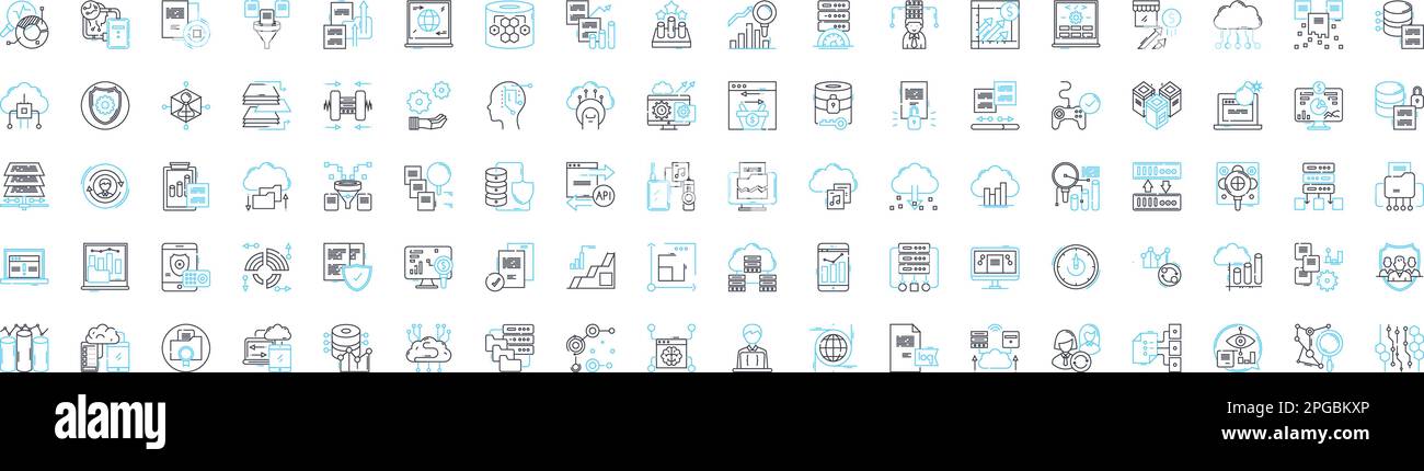 Jeux d'icônes de ligne vectorielle de serveurs et de bases de données. Serveurs, bases de données, SQL, MySQL, PostgreSQL, Présentation d'Oracle, Microsoft SQL Server Illustration de Vecteur