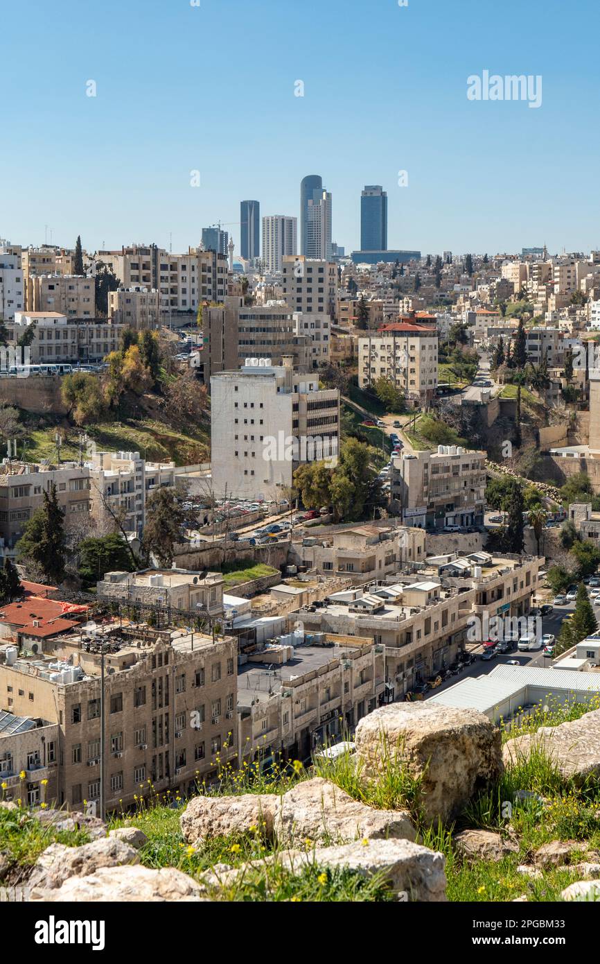 Vue sur la ville depuis la Citadelle, Amman, Jordanie Banque D'Images