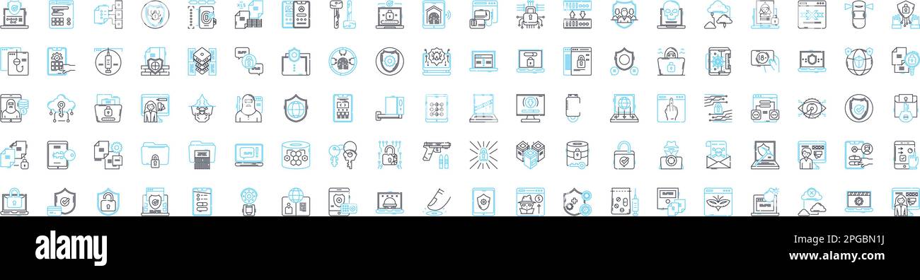 Icônes de ligne de vecteur de sécurité définies. Protection, sauvegarde, armure, bouclier, forteresse, Fortify, l'illustration de la Barricade décrit les symboles et les signes du concept Illustration de Vecteur