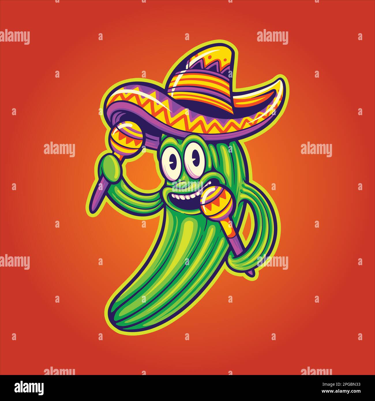 Drôle cactus mexicain sombrero chapeau maracas logo dessins animés illustrations vecteur pour votre travail logo, t-shirt, sticker et étiquettes, poster Illustration de Vecteur