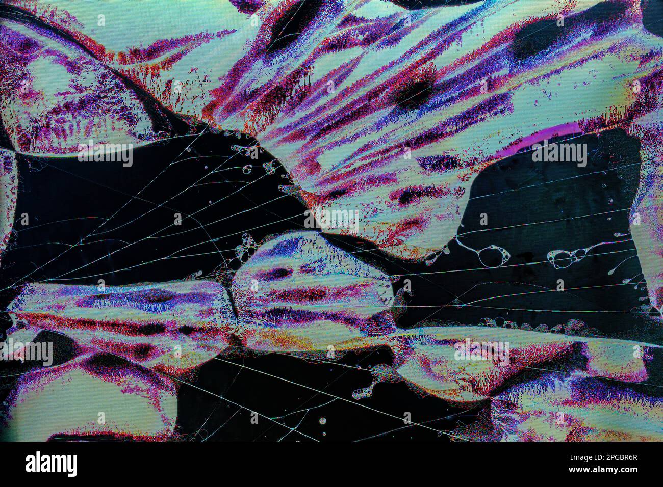 Défaillance de la télévision, dysfonctionnement de l'écran LCD, écran LCD comme arrière-plan technologique abstrait. Banque D'Images