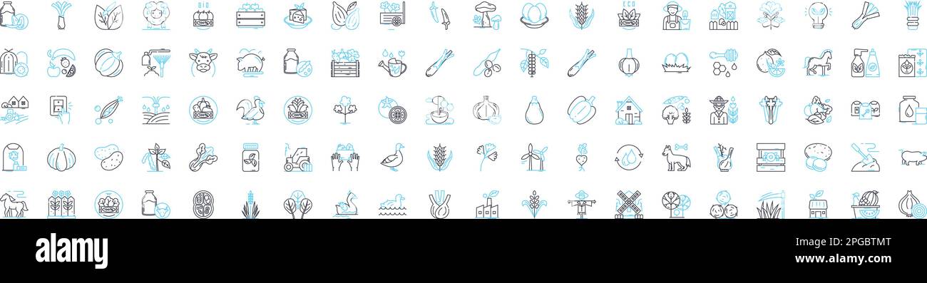 Jeu d'icônes de lignes vectorielles ECO Farming. Éco-agriculture, durable, biologique, Agriculture, vert, Concept d'illustration de l'environnement régénératif Illustration de Vecteur