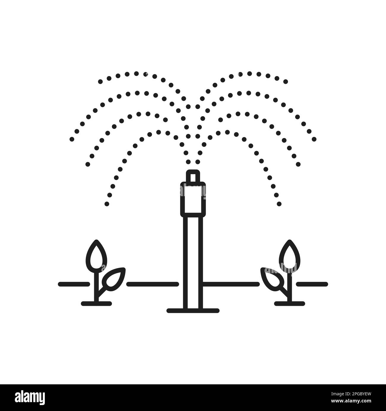 Icône du système d'irrigation du jardin et du champ. Plantes aquaponics eau goutte à goutte, système automatique d'irrigation de ferme ou technologie d'arrosage de semis signe vecteur. Illustration de Vecteur