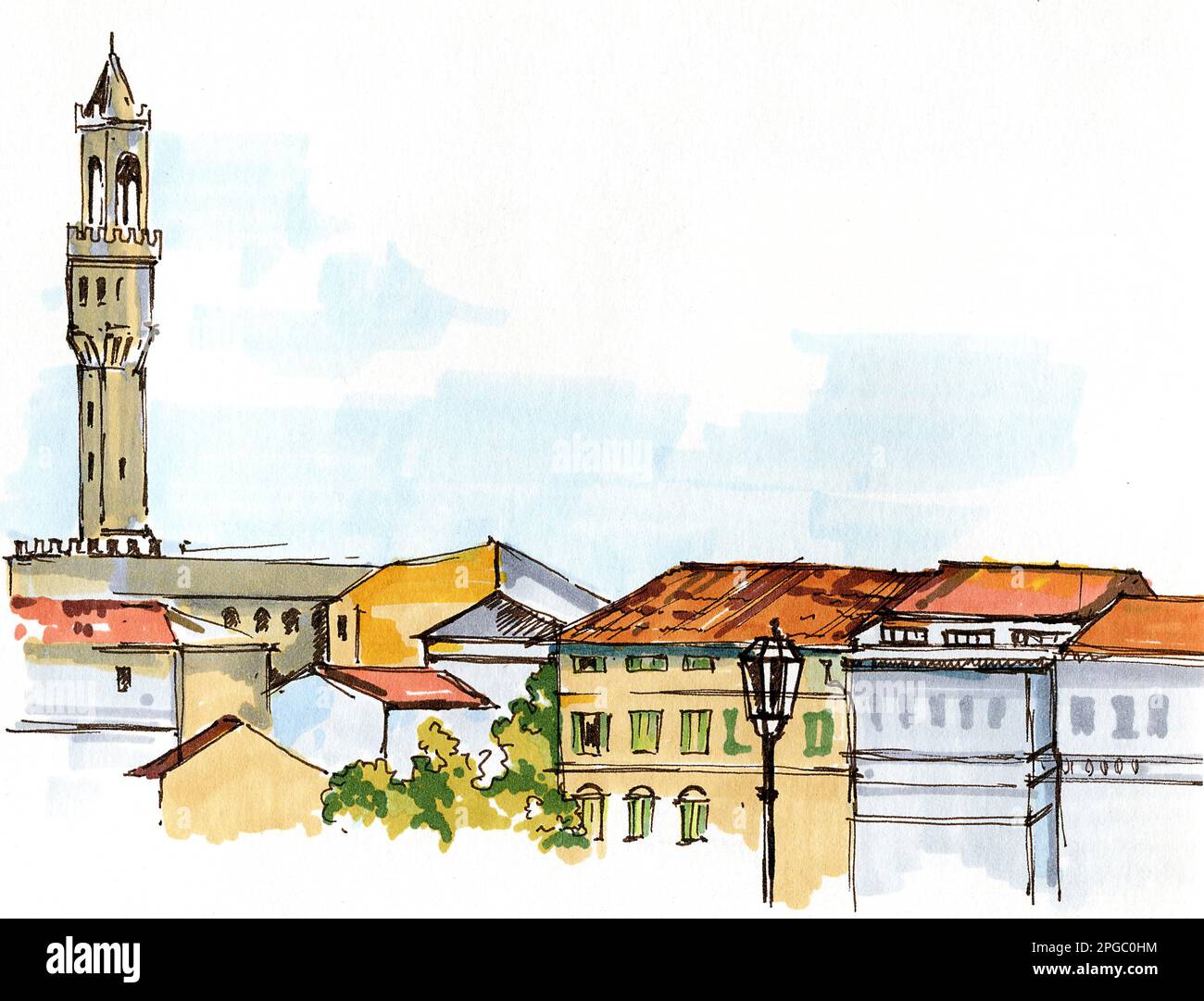 Dessin à la main, dessin d'un remblai, de marqueurs et d'une illustration de la doublure de Florence Banque D'Images