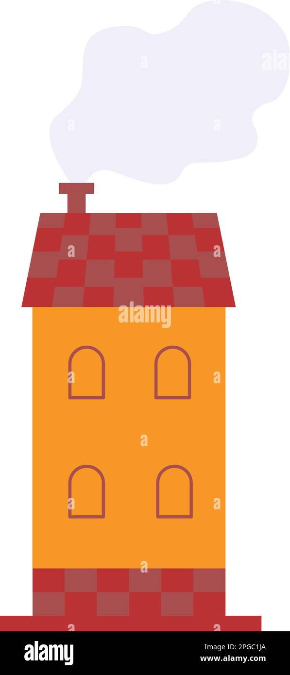 Vector maison jaune de deux étages avec cheminée eps10. Maison vectorielle avec ardoise multicolore et 4 fenêtres avec fumée de la cheminée eps10 Illustration de Vecteur