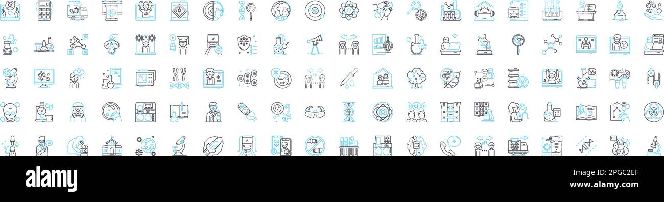 Ensemble d'icônes de lignes vectorielles de biochimie et de médecine de soins de santé. Biochimie, métabolisme, enzymes, hormones, protéines, Gènes, schéma de l'illustration de l'ADN Illustration de Vecteur