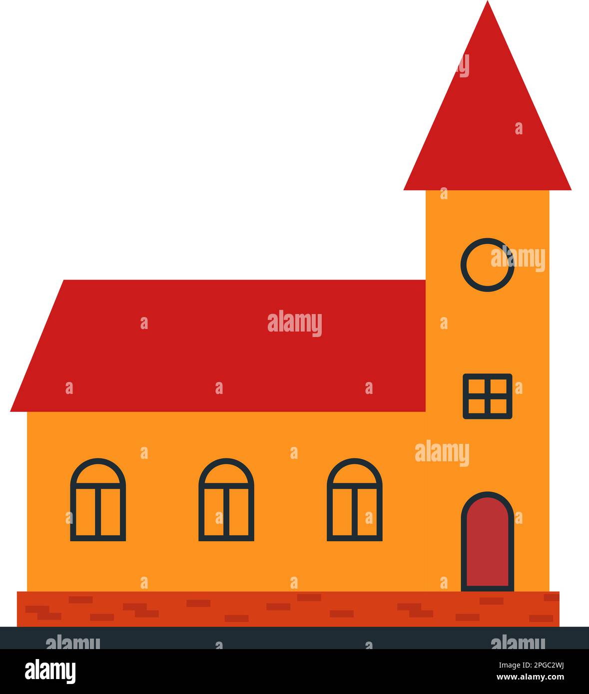Église jaune vectoriel avec fenêtres et grenier eps 10. Bâtiment de culte vectoriel, temple eps 10 Illustration de Vecteur