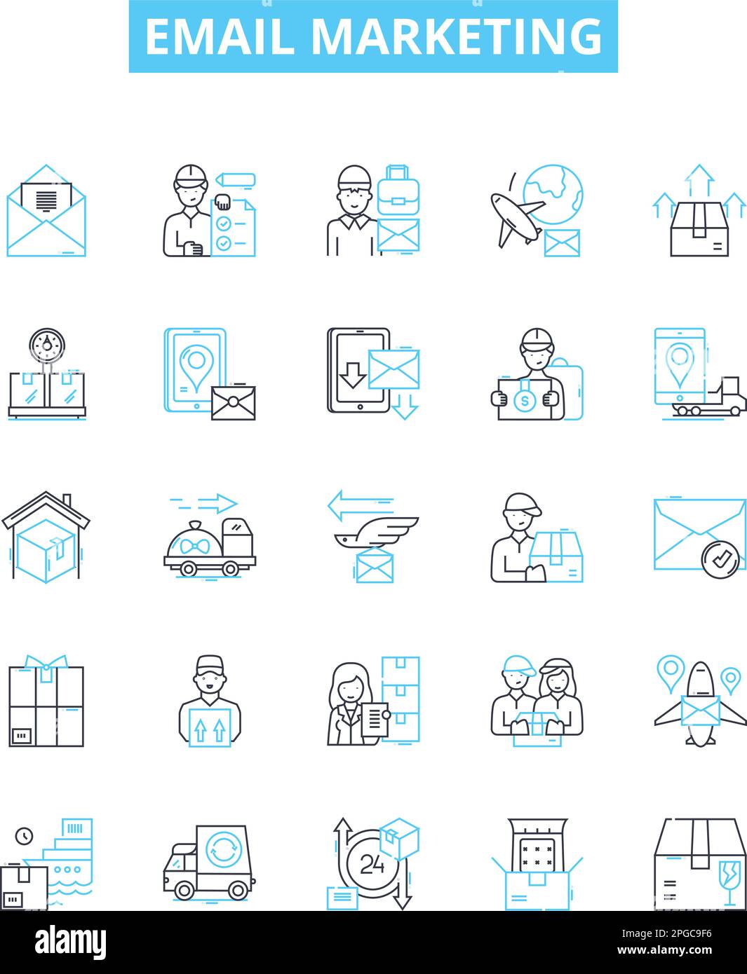 Ensemble d'icônes de ligne de vecteur de marketing par e-mail. E-mail, Marketing, Newsletter, campagne, Blaste, Opt-in, l'illustration de l'Autoresponder décrit les symboles de concept et Illustration de Vecteur