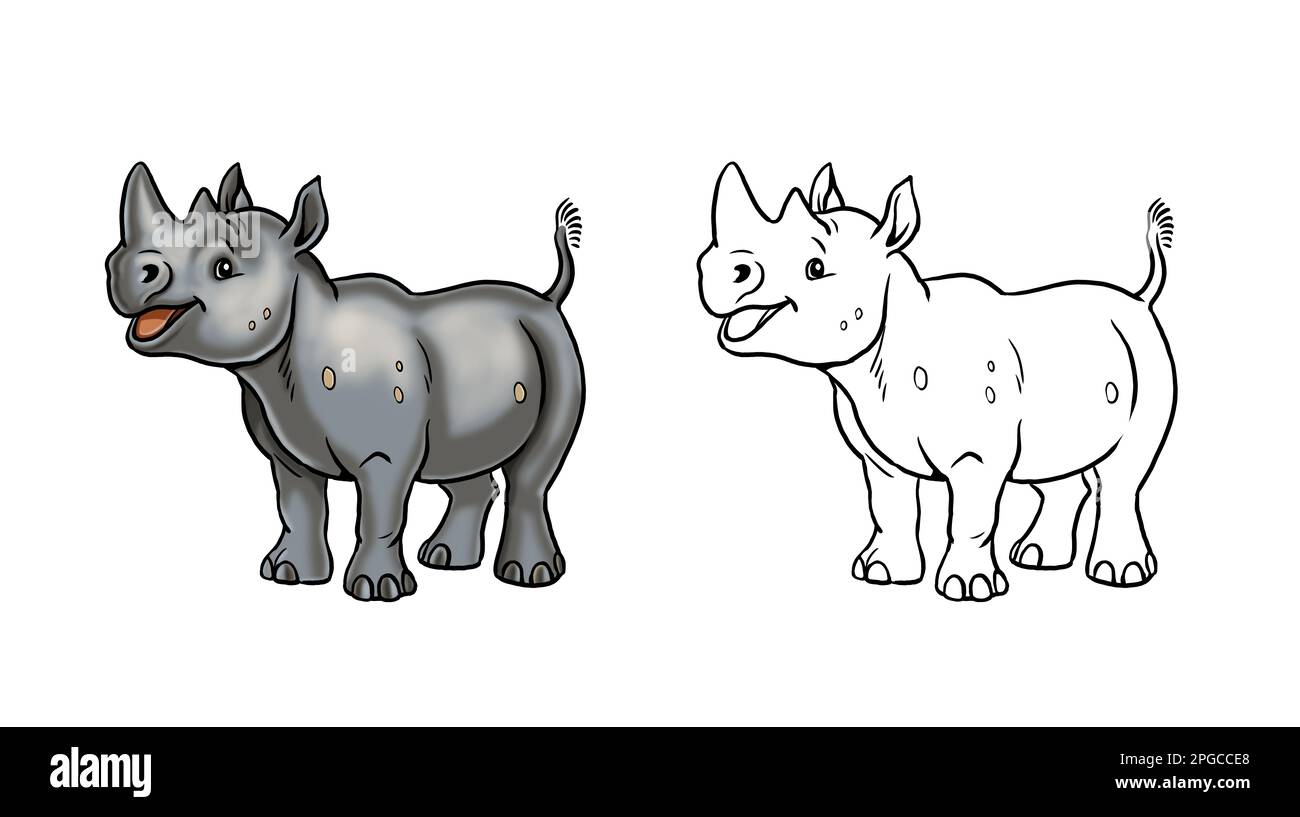 Mignon rhinocéros pour colorier. Modèle pour un livre de coloriage avec des animaux amusants. Page de coloriage pour enfants. Banque D'Images