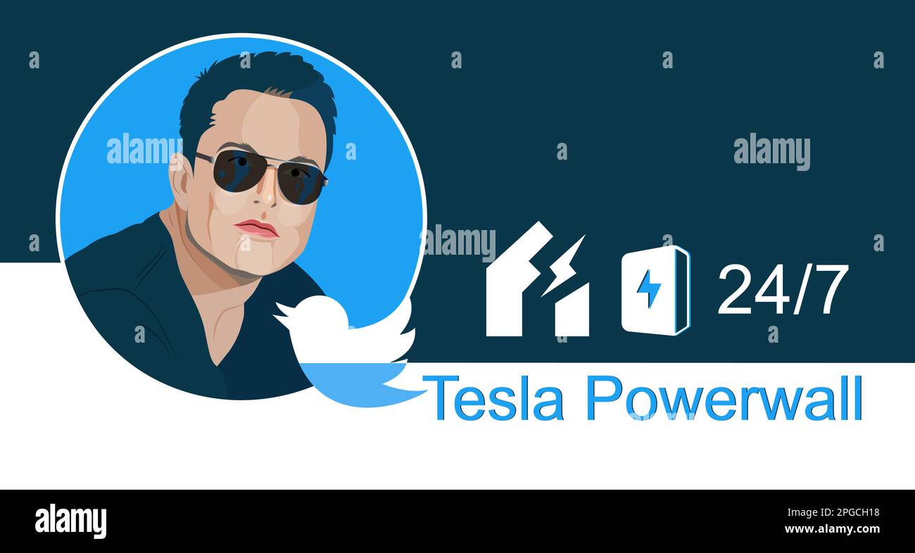 22 mars 2023, Elon Musk a tweeté un nouveau tweet sur le Powerwall de Tesla. Illustration éditoriale d'Elon Musk Illustration de Vecteur