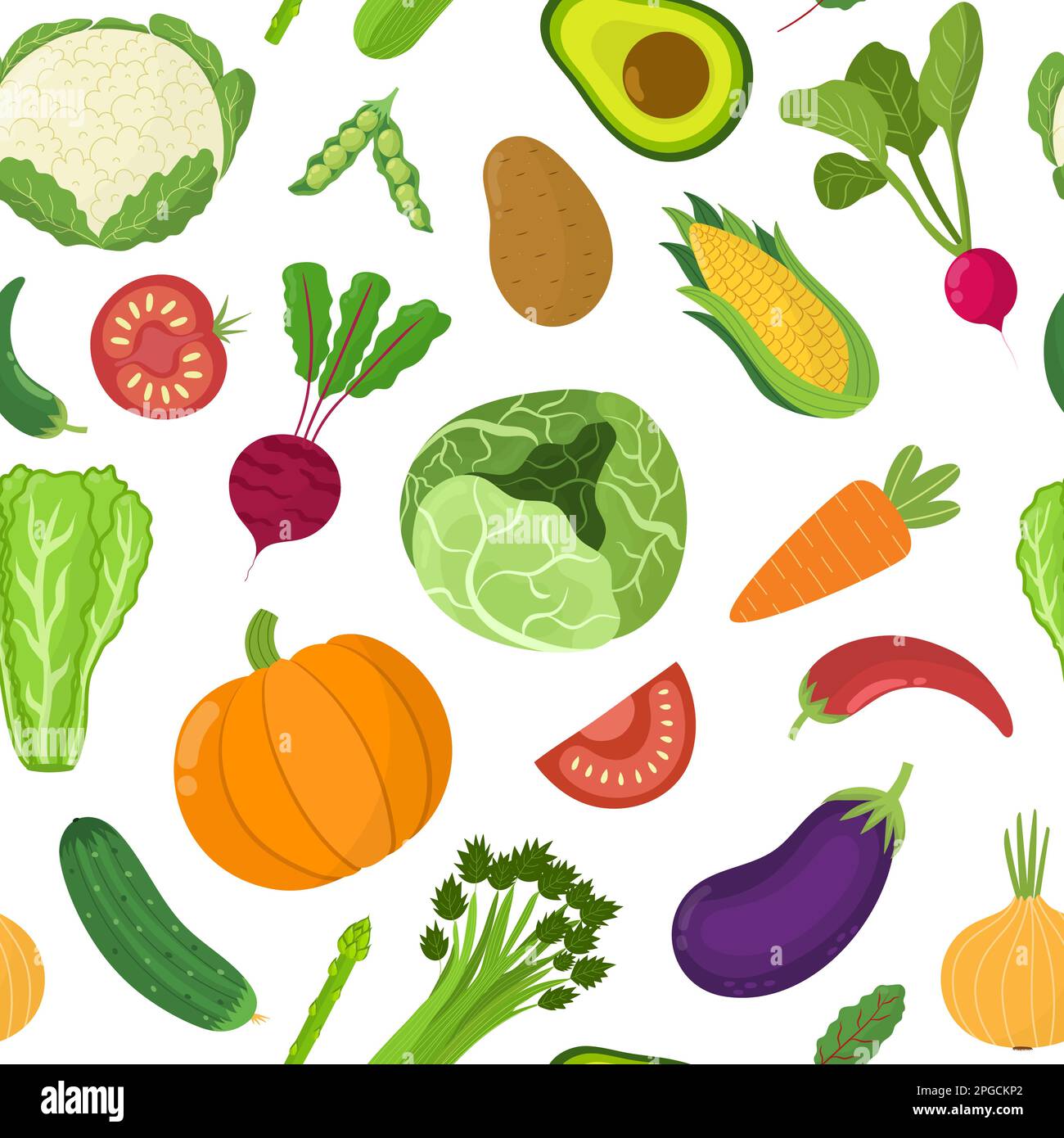Motif mignon légumes sans couture. Fond d'ingrédients alimentaires avec chou, citrouille Illustration de Vecteur
