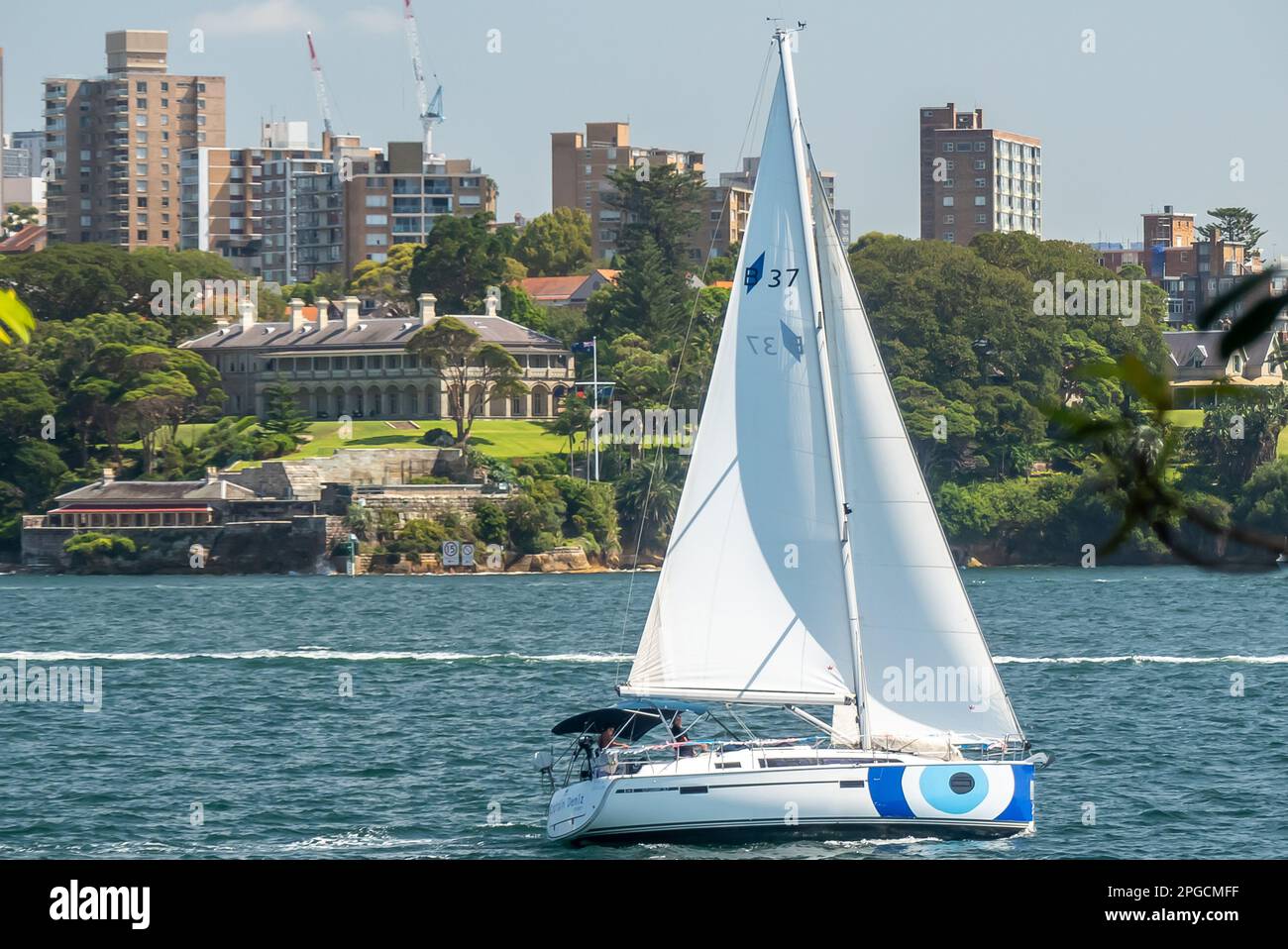 Un yacht à voile depuis les jardins botaniques de Sydney Banque D'Images