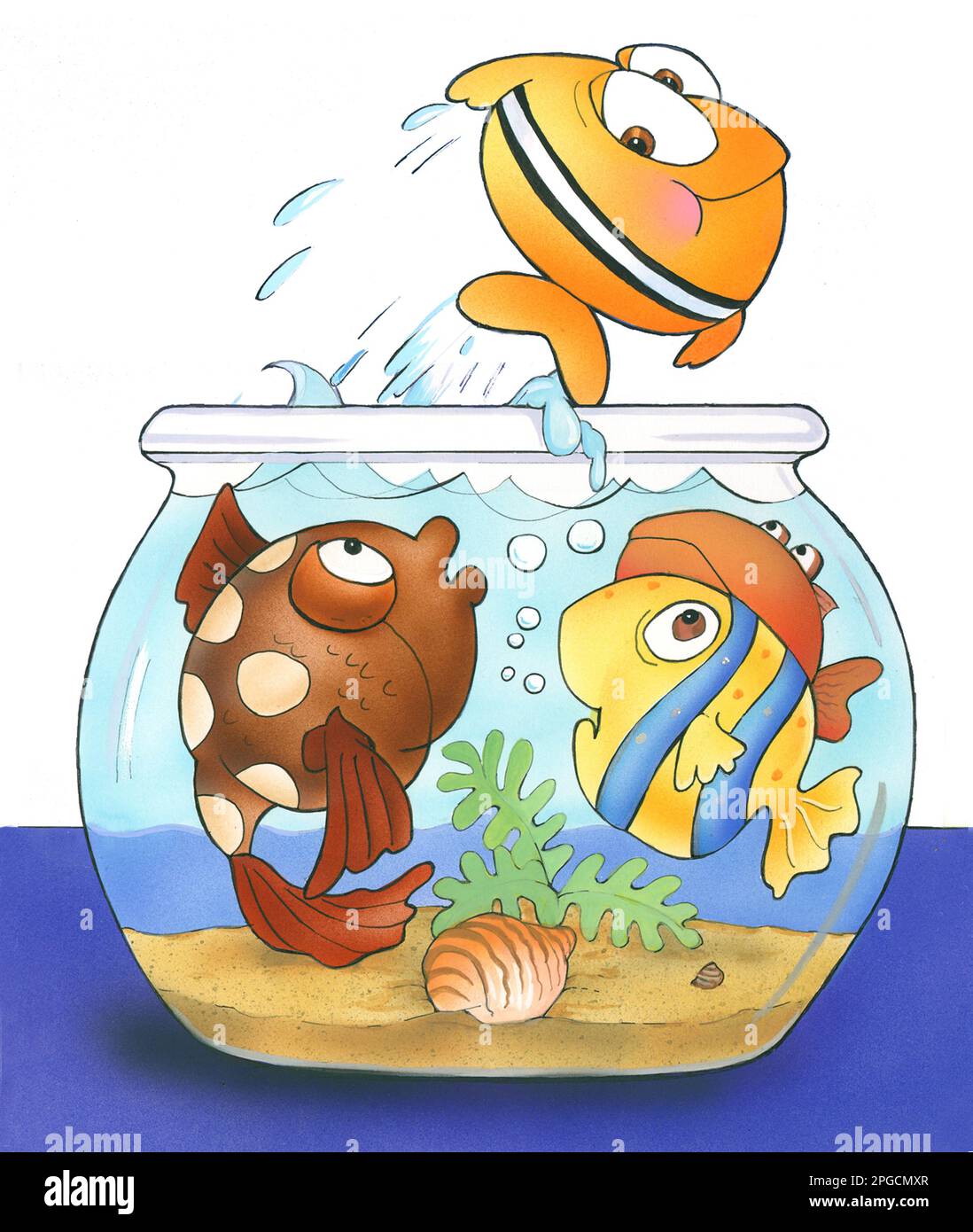 Animaux-dessin animé poisson dans un bol Banque D'Images